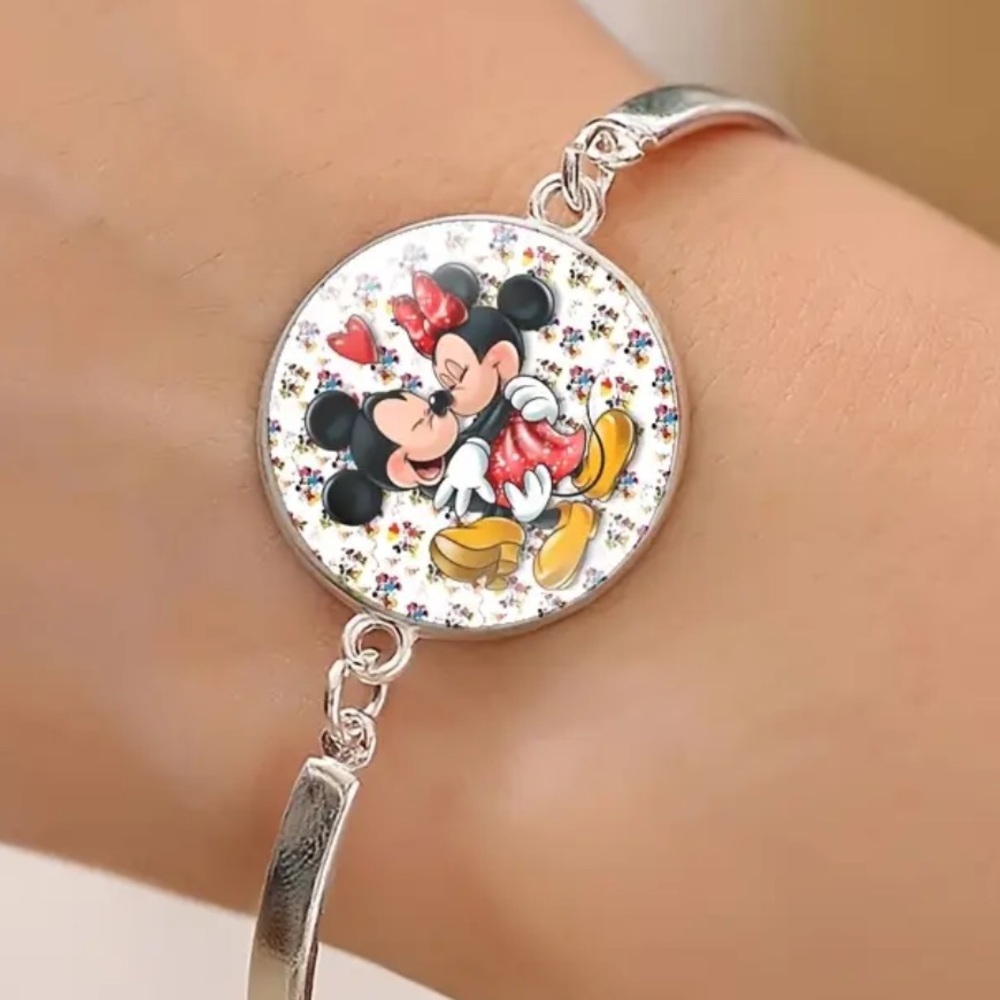 Silver Bracelet with Mickey and Minnie Design. New.